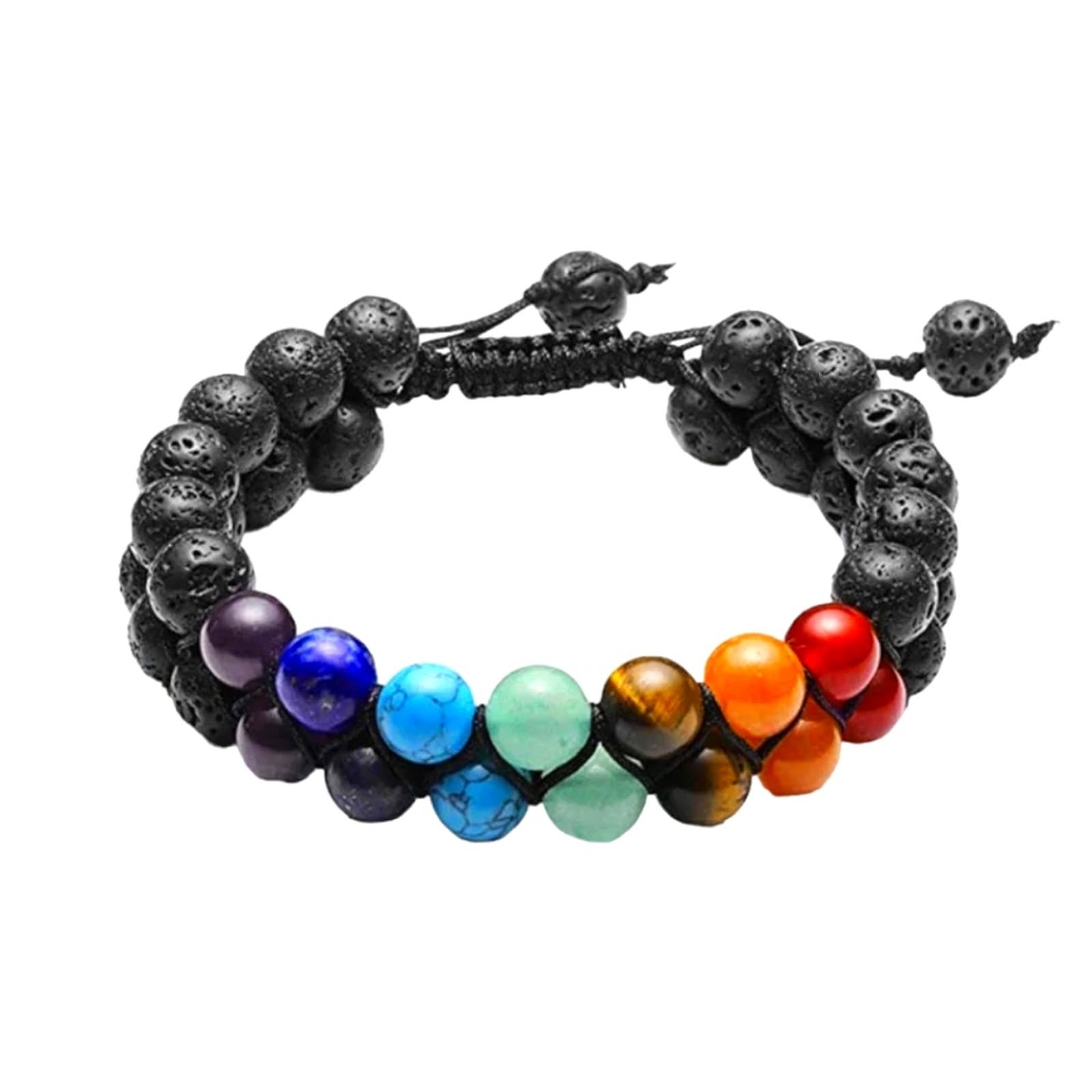 7 Chakra Healing Bracelet Lava Stone 8mm Women Double Layered Boho Jewelry